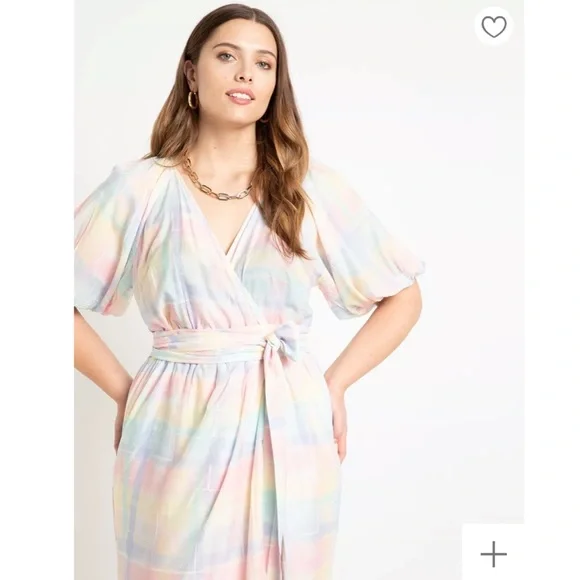 NWT ELOQUII Full Sleeve Wrap Dress - Lily Plaid - Picture 2 of 9